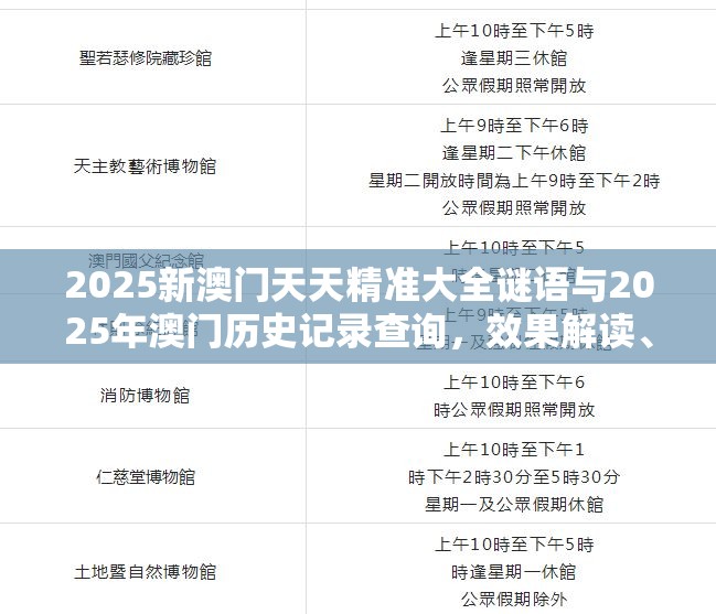 2025新澳门天天精准大全谜语与2025年澳门历史记录查询，效果解读、专家解析解释与落实