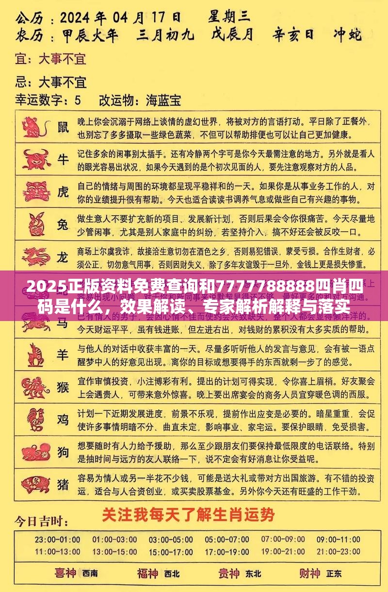 2025正版资料免费查询和7777788888四肖四码是什么，效果解读、专家解析解释与落实